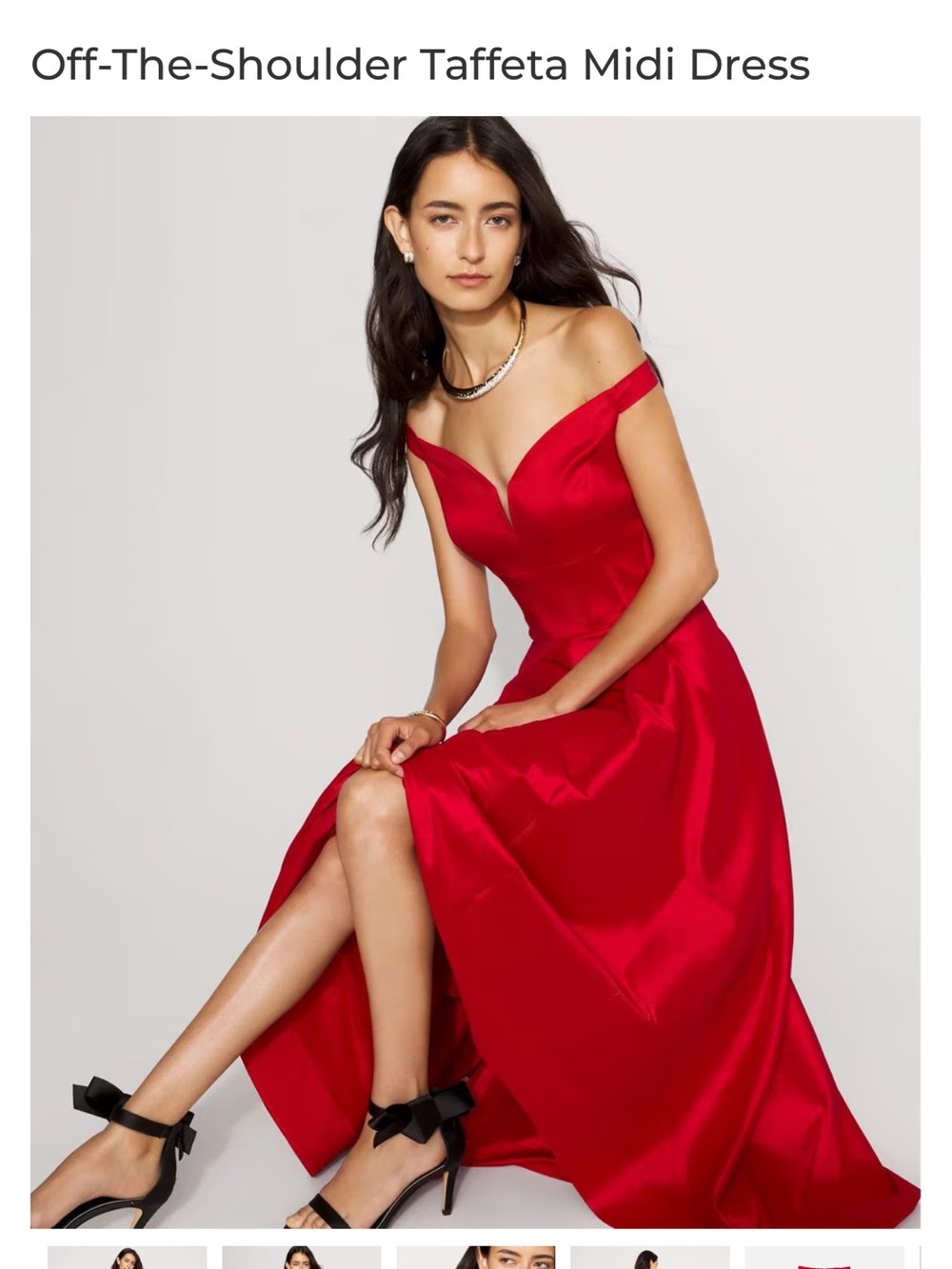 White House Black Market Red Off-the-Shoulder Taffeta Midi Dress
